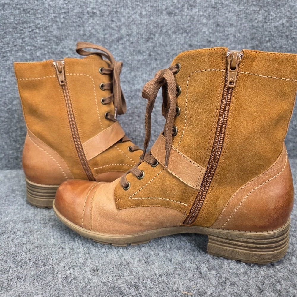 Abeo Verity Tan Leather Women's Size 7N Hi Top Lace Up Side Zip Combat Boots - Picture 9 of 12